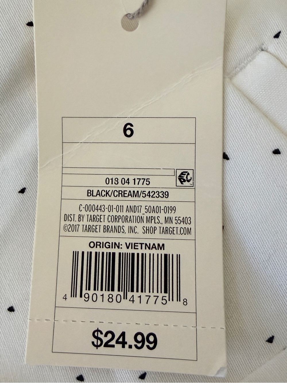 A New Day Slim Ankle Cream Black Polka Dot Pants Size 6 NWT - Picture 10 of 11